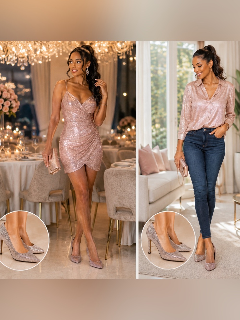 143 Girl Glitter Pointed-Toe Pumps in Rose Gold